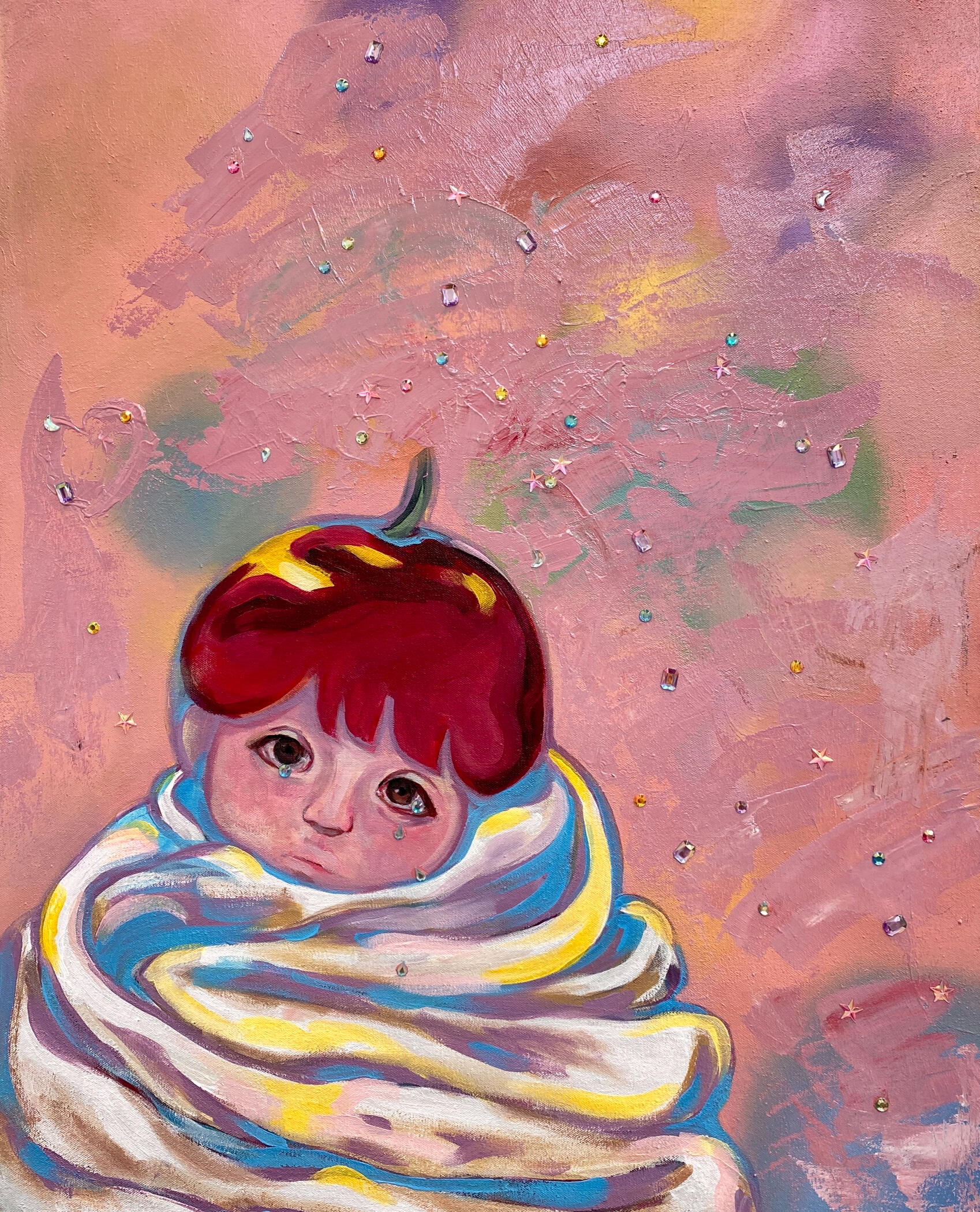 Cherry Girl Landscape, 2025, acrylic on canvas, 31.5 x 25 in